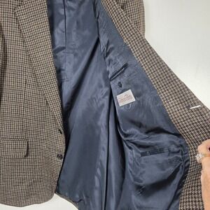 Oscar de la Renta 42 R Mens Tailored Houndstooth Sport Coat Jacket Blazer Brown